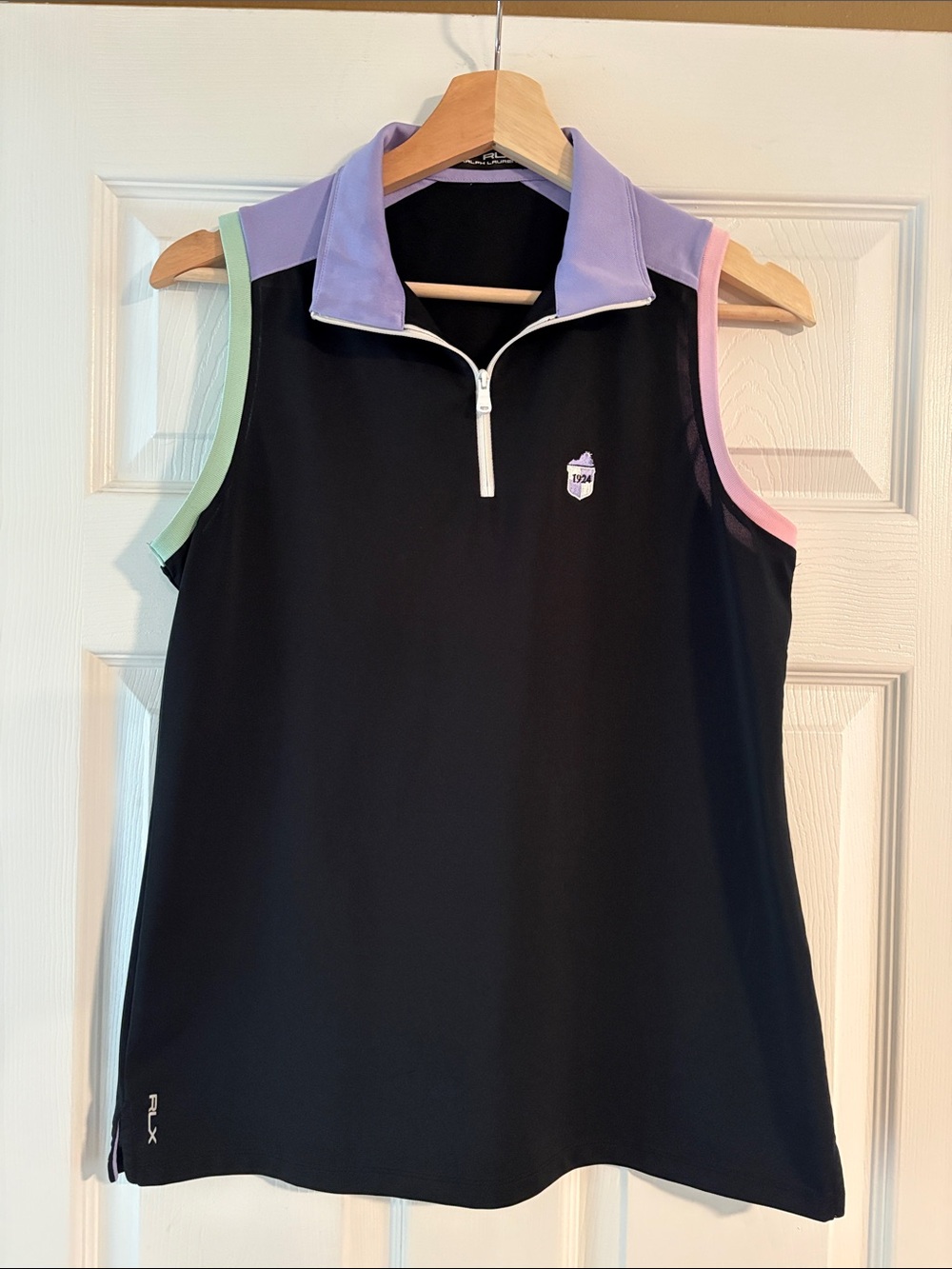 RLX Ralph Lauren 1926 Credt Black Sleeveless Golf Tank with Pastel Trim
Size: M